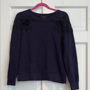 Jcrew Navy Blue Sweatershirt with Black Floral Embroidery